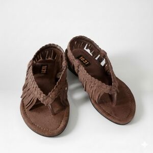 1031 Big Kids 13 NEW Sandals Brown Faux Suede Fringe Ankle Strap Flip Flops